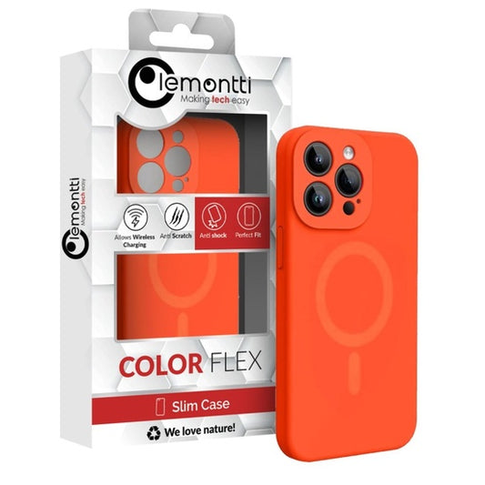 Lemontti Husa Liquid Silicon MagCharge iPhone 15 Pro Portocaliu Neon (protectie 360°, material fin, captusit cu microfibra)