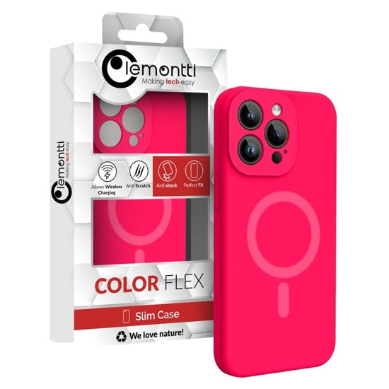 Lemontti Husa Liquid Silicon MagCharge iPhone 15 Pro Max Roz Neon (protectie 360°, material fin, captusit cu microfibra)