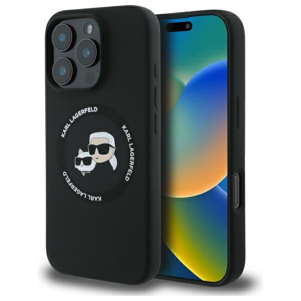 Husa Karl Lagerfeld iPhone 16 Pro Max 6.9" Negru/Negru Hardcase Silicone Karl&Choupette Heads Magsafe