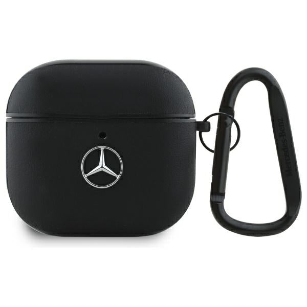Husa Mercedes AirPods 4 Cover Negru/Negru Leather Metal Logo