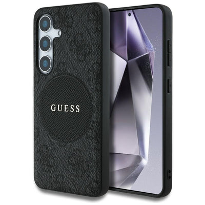 Husa Guess 4G Round Patch Classic Logo Magsafe pentru Samsung Galaxy S25 Plus Negru