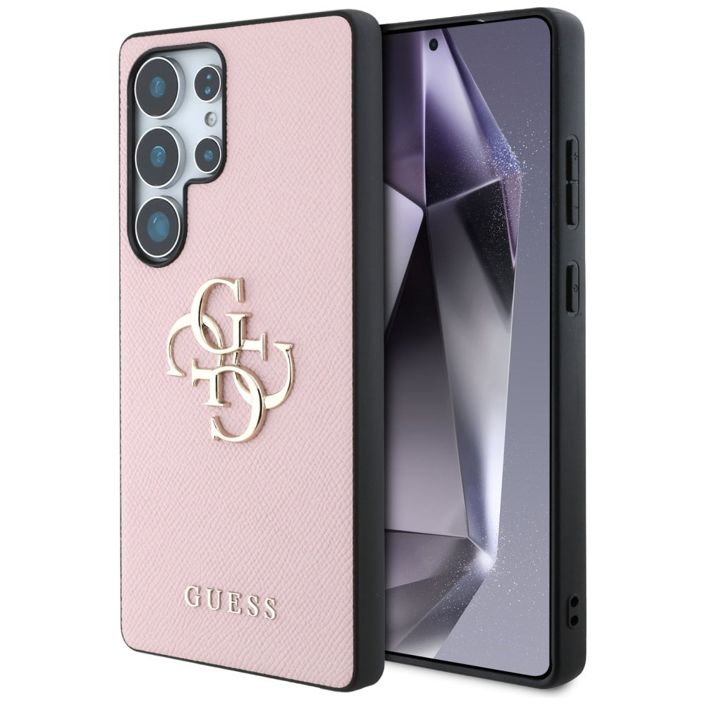 Husa Guess Grained Big 4G Logo Small Classic Logo pentru Samsung Galaxy S25 Ultra - Roz