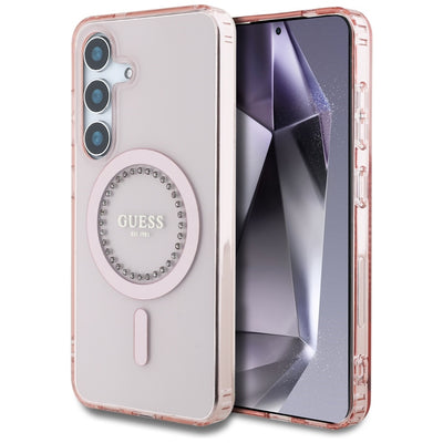 Husa Guess Rhinestones Printed Classic Logo Magsafe Samsung Galaxy S25 Roz