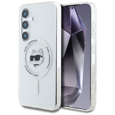 Husa Karl Lagerfeld Button Choupette Head Printed Logo Magsafe Samsung Galaxy S25 Plus Alb