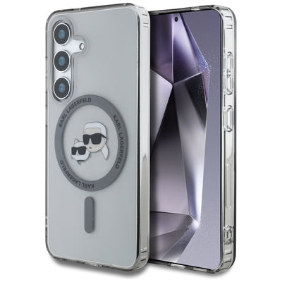 Husa Karl Lagerfeld Button Karl & Choupette Heads Printed Logo Magsafe Samsung Galaxy S25 Negru
