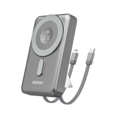 Husa Dudao K29 10000mAh PD 20W Magsafe Acumulator extern cu Metal, Stand And Built-in Usb-c/ Lightning Cablu - Gri