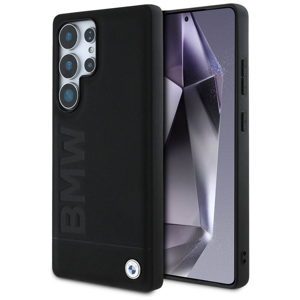 Husa BMW Leather Big Wordmark pentru Samsung Galaxy S25 Ultra - Negru