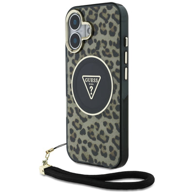 Husa Guess HC IML Leopard Triangle Cord Curea Magsafe iPhone 16 - Maro