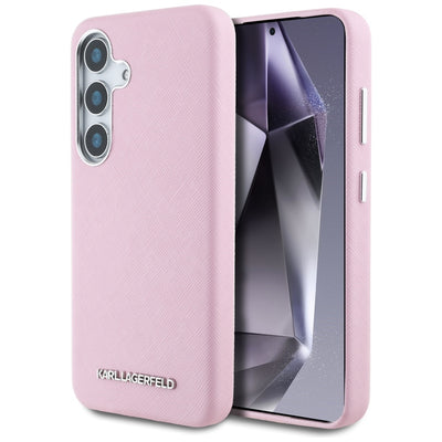 Husa Karl Lagerfeld Saffiano Full Wrapped Elongated Metal Logo Magsafe pentru Samsung Galaxy S25 - Roz
