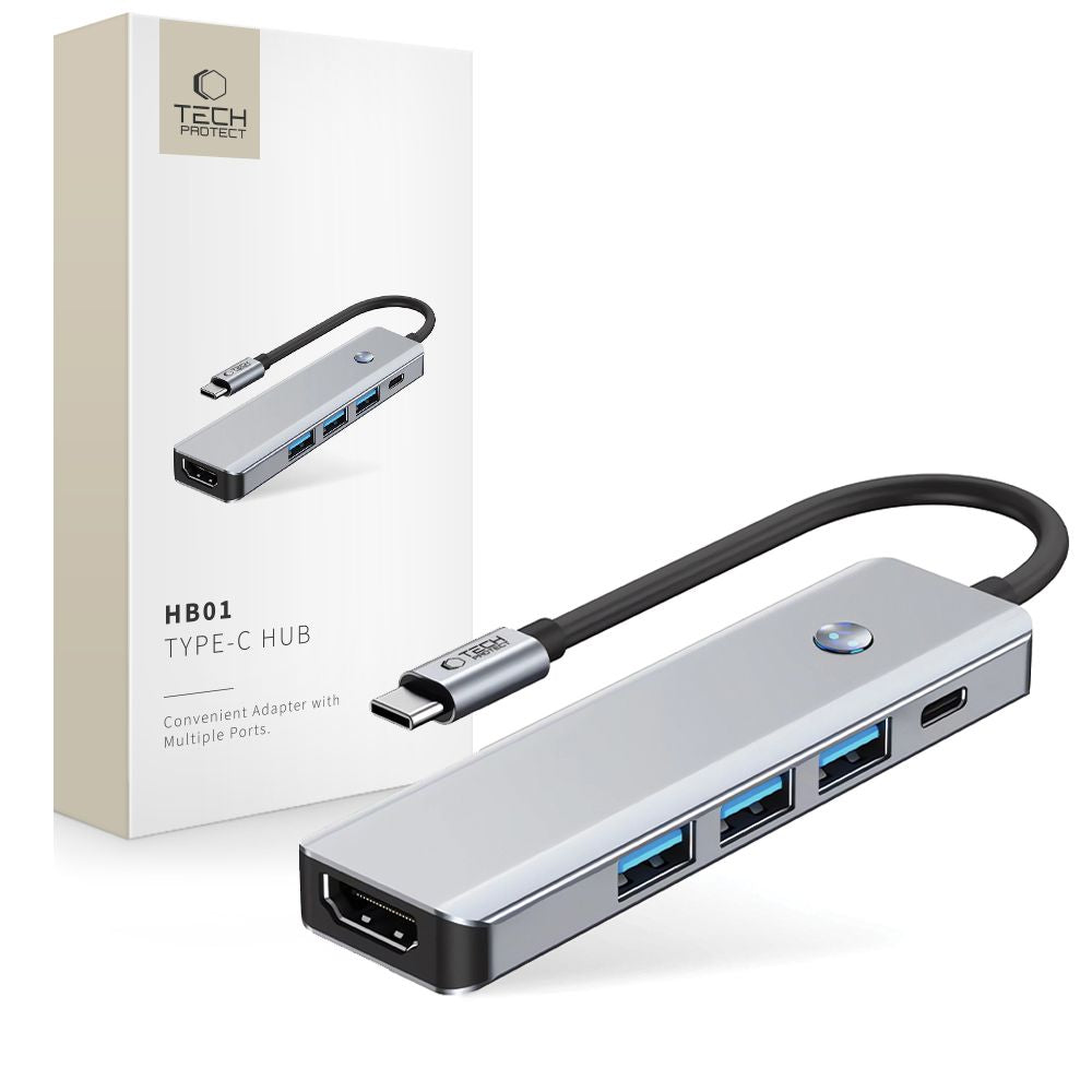 Adaptor Tech-protect Hb01 HUB 5in1 Usb-c + Usb3.0 + Hdmi 4K 60Hz + Pd100w - Gri