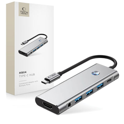 Adaptor Tech-protect Hb04 HUB 9in1 Usb-c + Usb2.0 + Usb3.0 + Hdmi 4K 60Hz + SD / TF + Pd100w + Av3.5 - Gri