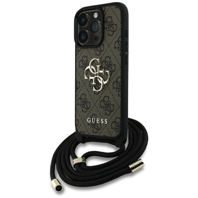 Husa Guess 4G Big Logo Cord Stap Crossbody pentru iPhone 16 Pro Maro