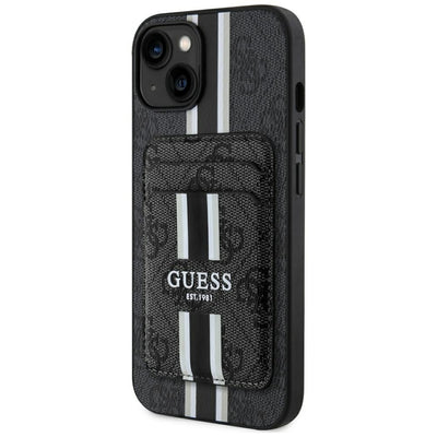 Husa Guess 4G Stripes cu Magsafe Wallet pentru iPhone 15 Negru