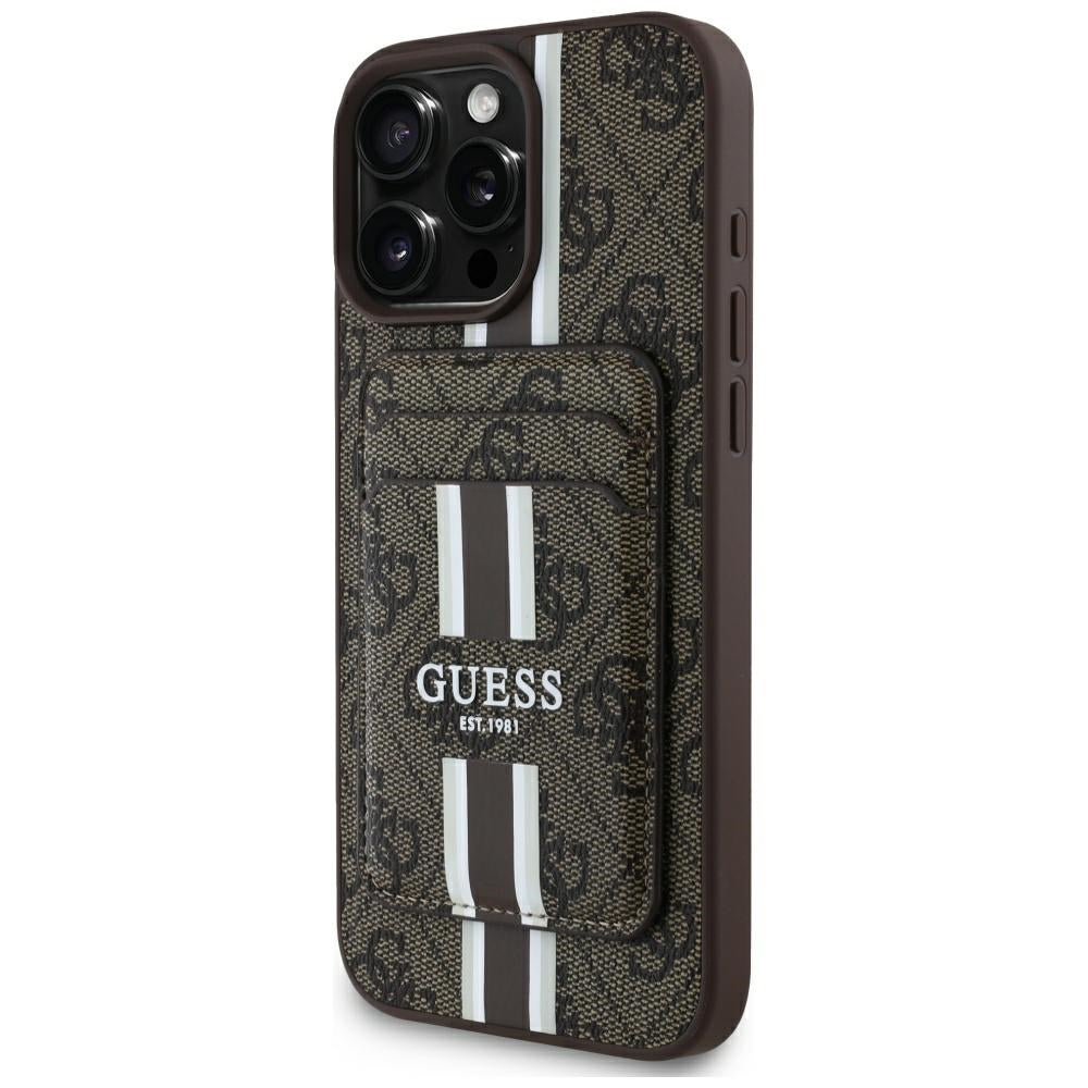 Husa Guess 4G Stripes cu Magsafe Wallet pentru iPhone 16 Pro Max Maro