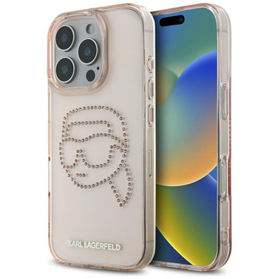 Husa Karl Lagerfeld IML Rhinestones Karl Head pentru iPhone 16 Pro Roz