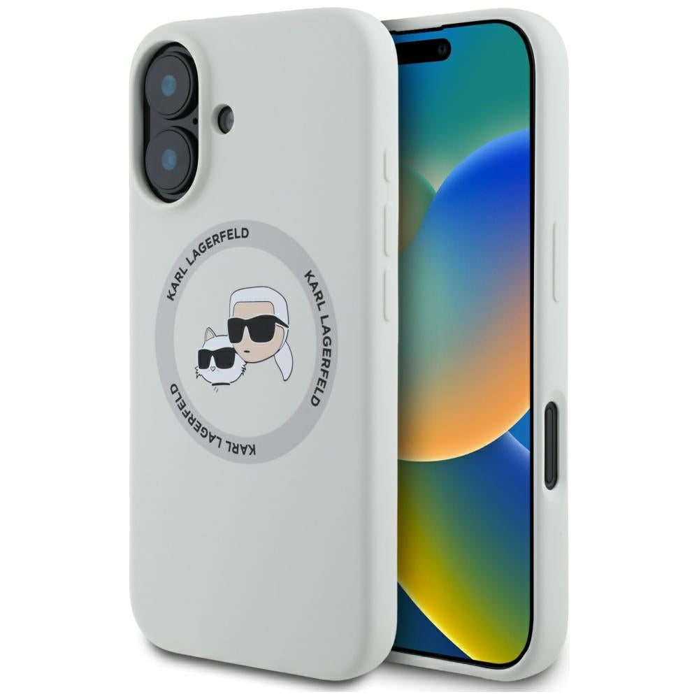 Husa Karl Lagerfeld Silicone Double Heads And Circle Magsafe pentru iPhone 16 Bej