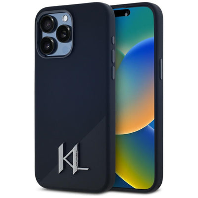 Husa Karl Lagerfeld Silicone Shadow Metal Initial Magsafe pentru iPhone 15 Pro Max Negru