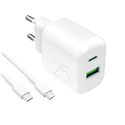 Cablu Puro Prolite 25W Usb-a / Usb-c Incarcator priza + Usb-c - Usb-c 1.2m - Alb