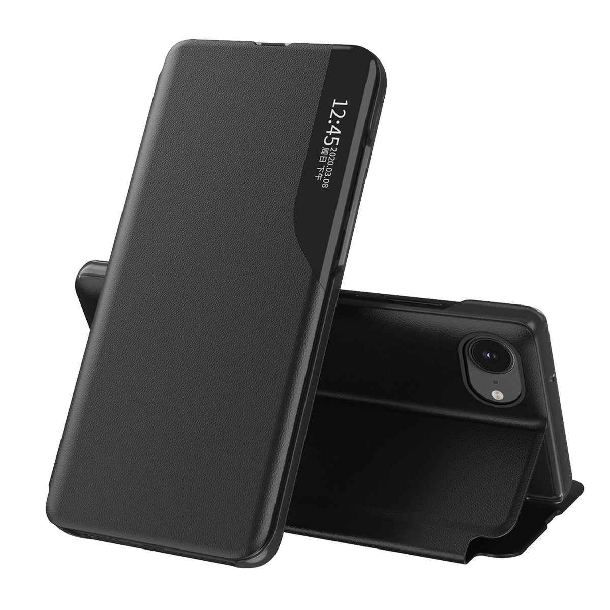 Husa Eco Leather View, An Elegant cu A Flap And Stand pentru iPhone 16e / 17e - Negru