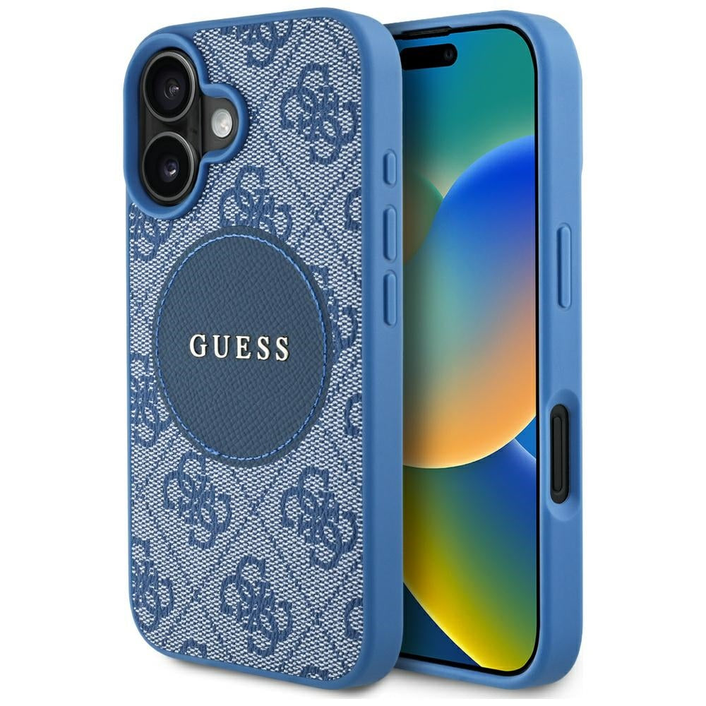 Husa Guess 4G Circle Classic Logo Magsafe pentru iPhone 16 - Albastru
