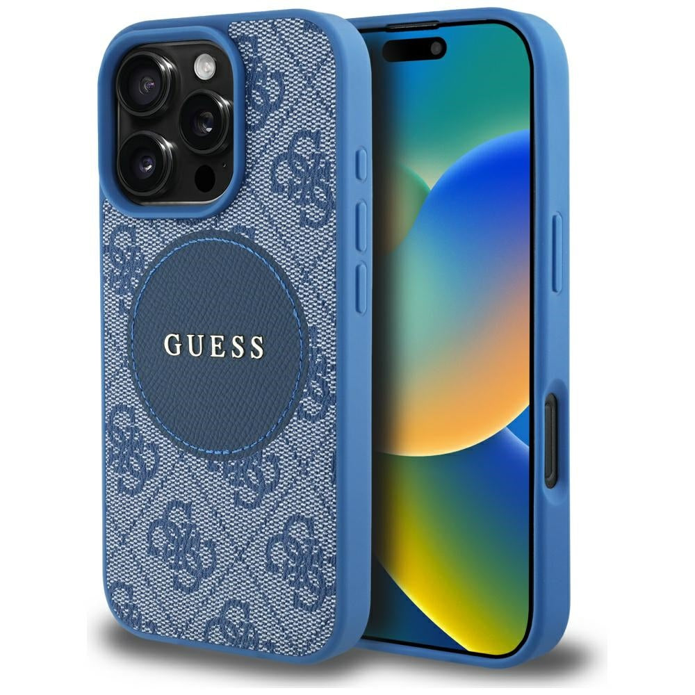 Husa Guess 4G Circle Classic Logo Magsafe pentru iPhone 16 Pro - Albastru