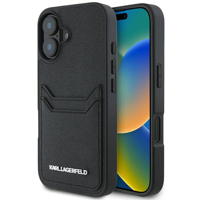 Husa Karl Lagerfeld HC Grained PU Cardslot Metal Elong iPhone 16 - Negru