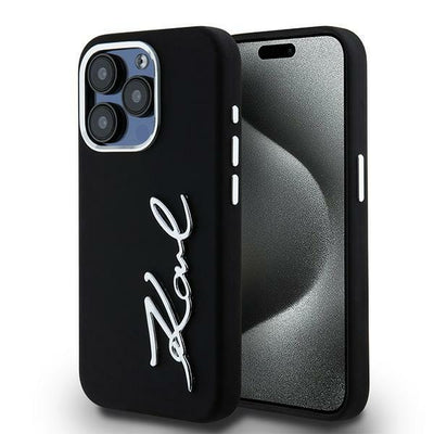 Husa Karl Lagerfeld Silicone Metal Script Logo iPhone 15 Pro Max - Negru