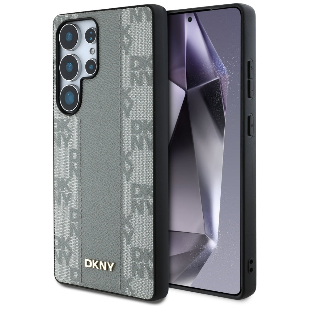 Husa Dkny Leather Checkered Pattern Magsafe pentru Samsung Galaxy S25 Ultra - Gri