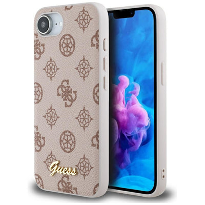 Husa Guess Peony Script Logo Magsafe iPhone 16e - Maro