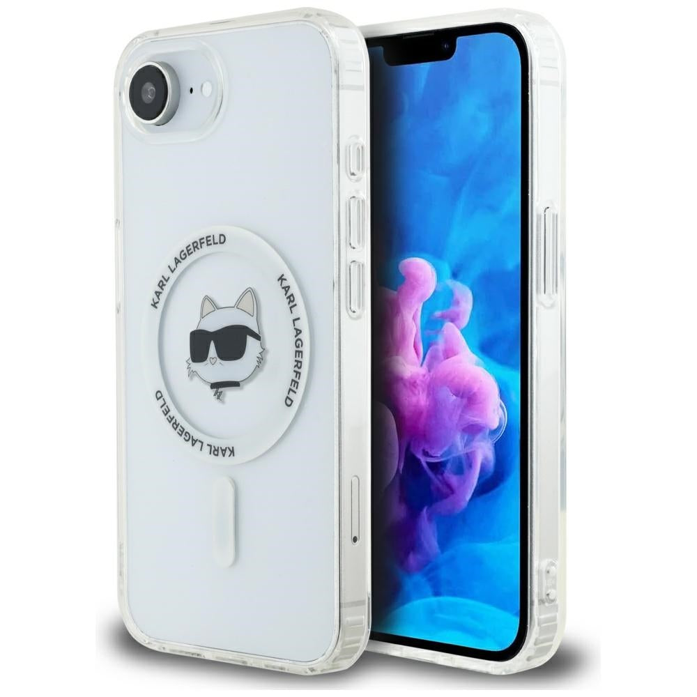 Husa Karl Lagerfeld IML Metal Choupette Head Magsafe iPhone 16e - Alb