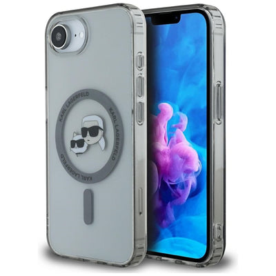 Husa Karl Lagerfeld IML Metal Karl & Choupette Heads Magsafe iPhone 16e - Negru