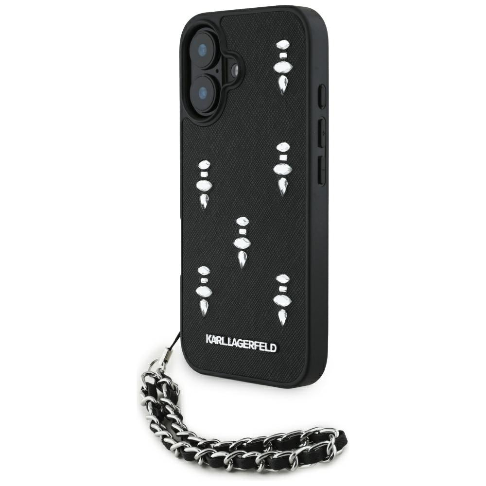 Husa Karl Lagerfeld Saffiano Crystals W/Chain iPhone 16 - Negru
