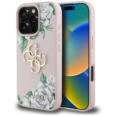Husa Guess Grained Roses Big 4G Logo iPhone 16 Pro - Roz