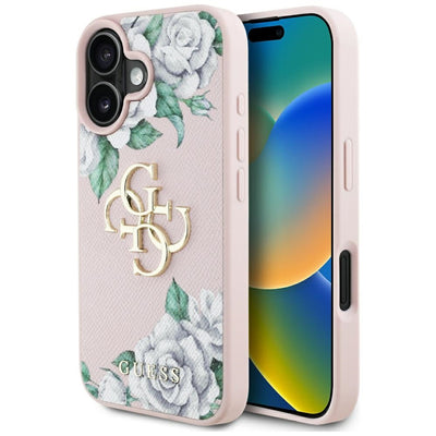 Husa Guess Grained Roses Big 4G Logo iPhone 16 - Roz