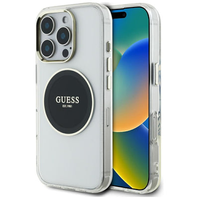 Husa Guess IML Metal Colored Circle Classic Logo Magsafe pentru iPhone 16 Pro Max - Negru