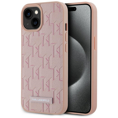 Husa Karl Lagerfeld Leather Monogram Metal Logo Magsafe iPhone 15 - Roz