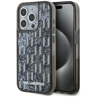 Husa Karl Lagerfeld Liquide Glitter Monogram Gradient iPhone 15 Pro Max - Negru