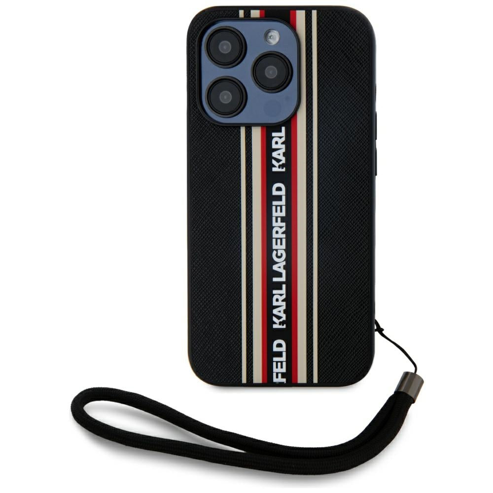 Husa Karl Lagerfeld Saffiano Athleisure Stripes Cord iPhone 15 Pro - Rosu