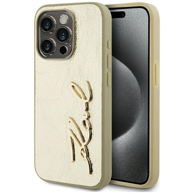 Husa Karl Lagerfeld Wrinkled Metal Signature iPhone 15 Pro Max - Auriu