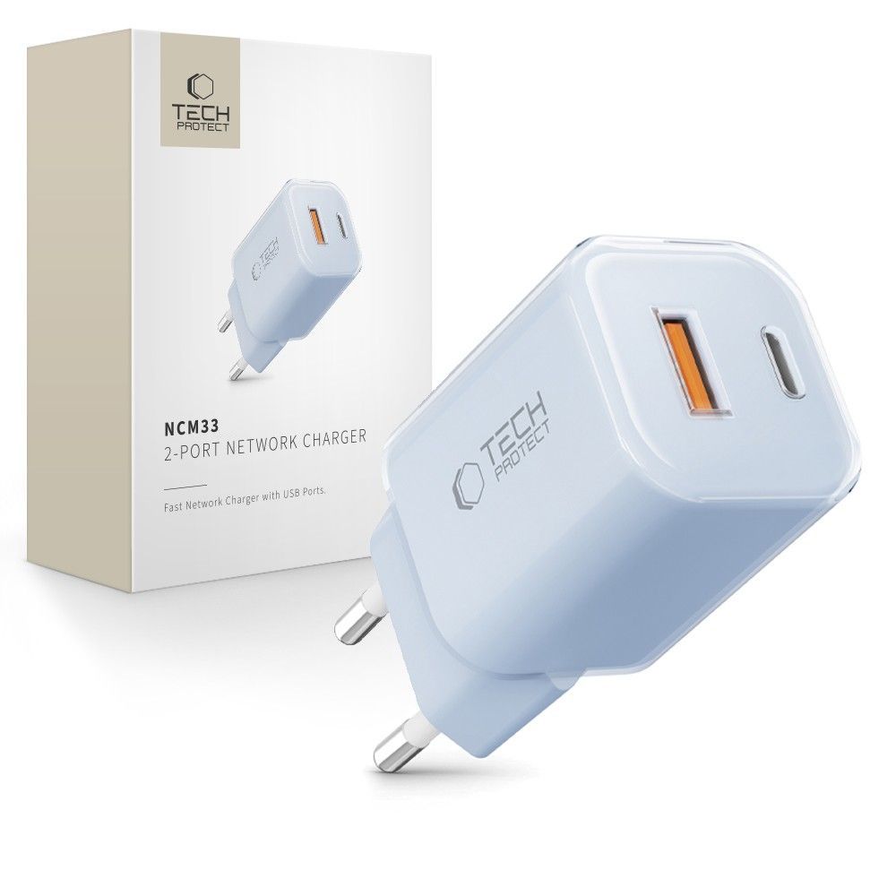 Incarcator priza Tech-protect Ncm33w 2-port Pd33w/Qc3.0 - Albastru