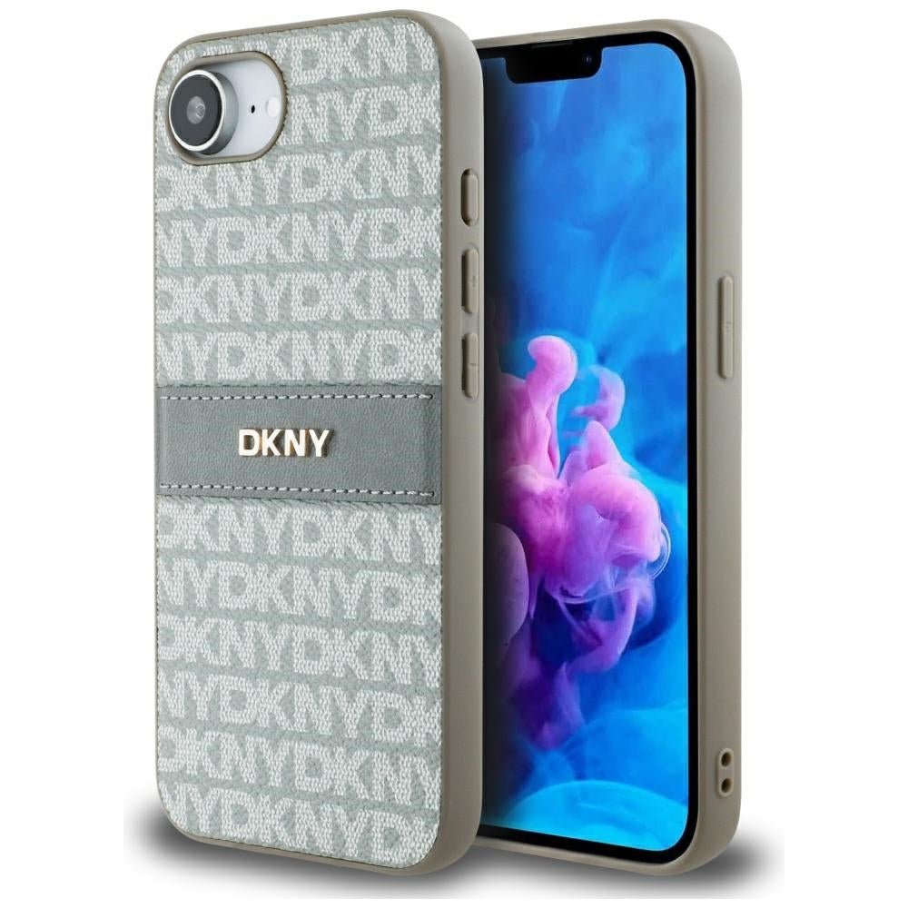Husa Dkny Repeat Texture Pattern cu Tonal Stripe iPhone 16e - Bej