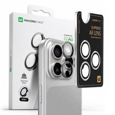 Folie Amazingthing AR Aluminum 3 camera cu Lens Frame pentru iPhone 16 Pro / 16 Pro Max - Gri