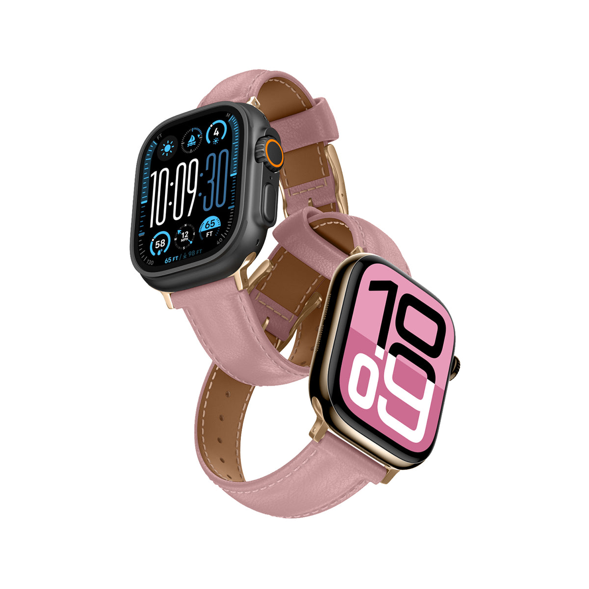 Curea Amazingthing Class Band Leather pentru Apple Watch 45 / 46 / 49 Mm - Roz