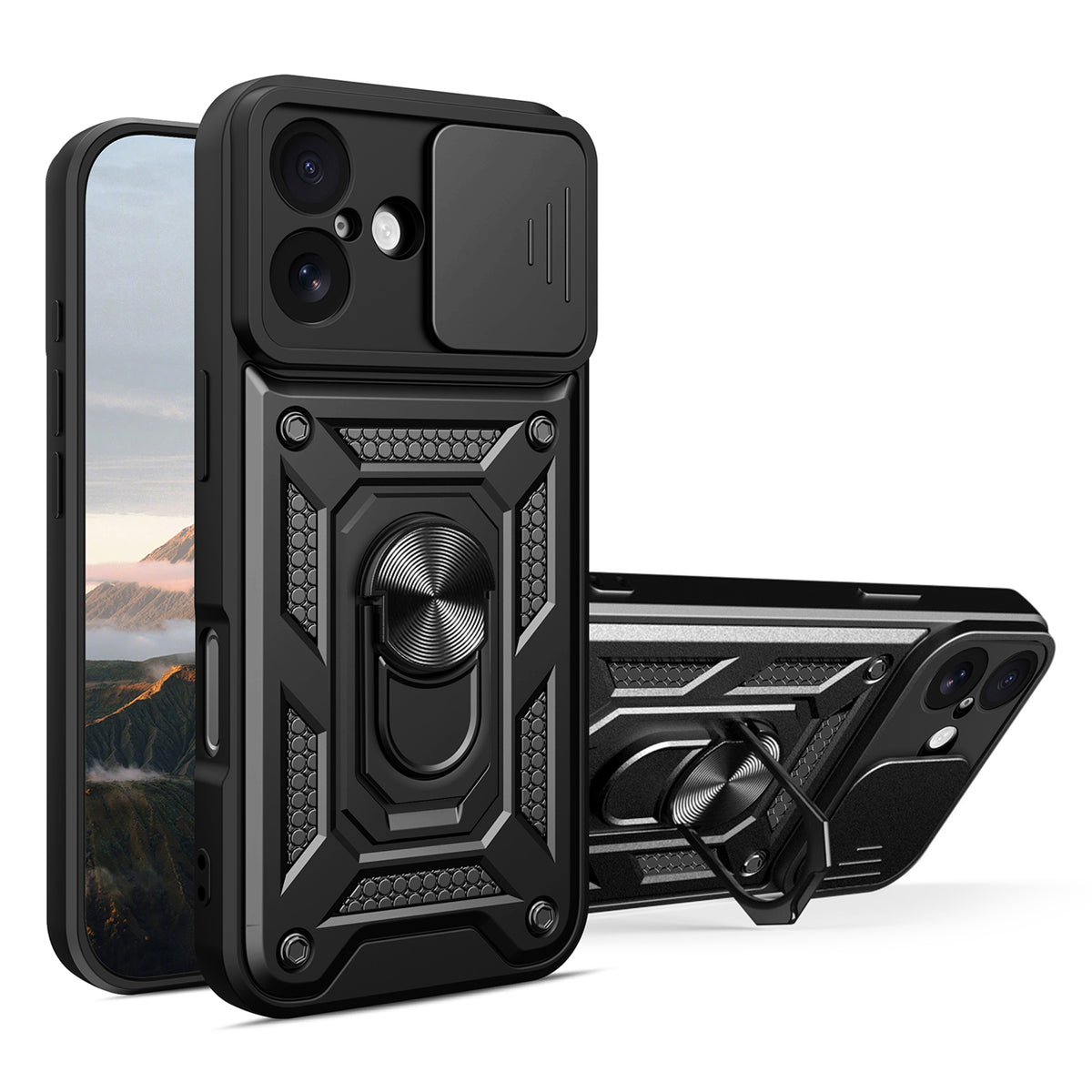 Husa Hybrid Armor Camshield iPhone 17 cu Stand And Camera Cover - Negru