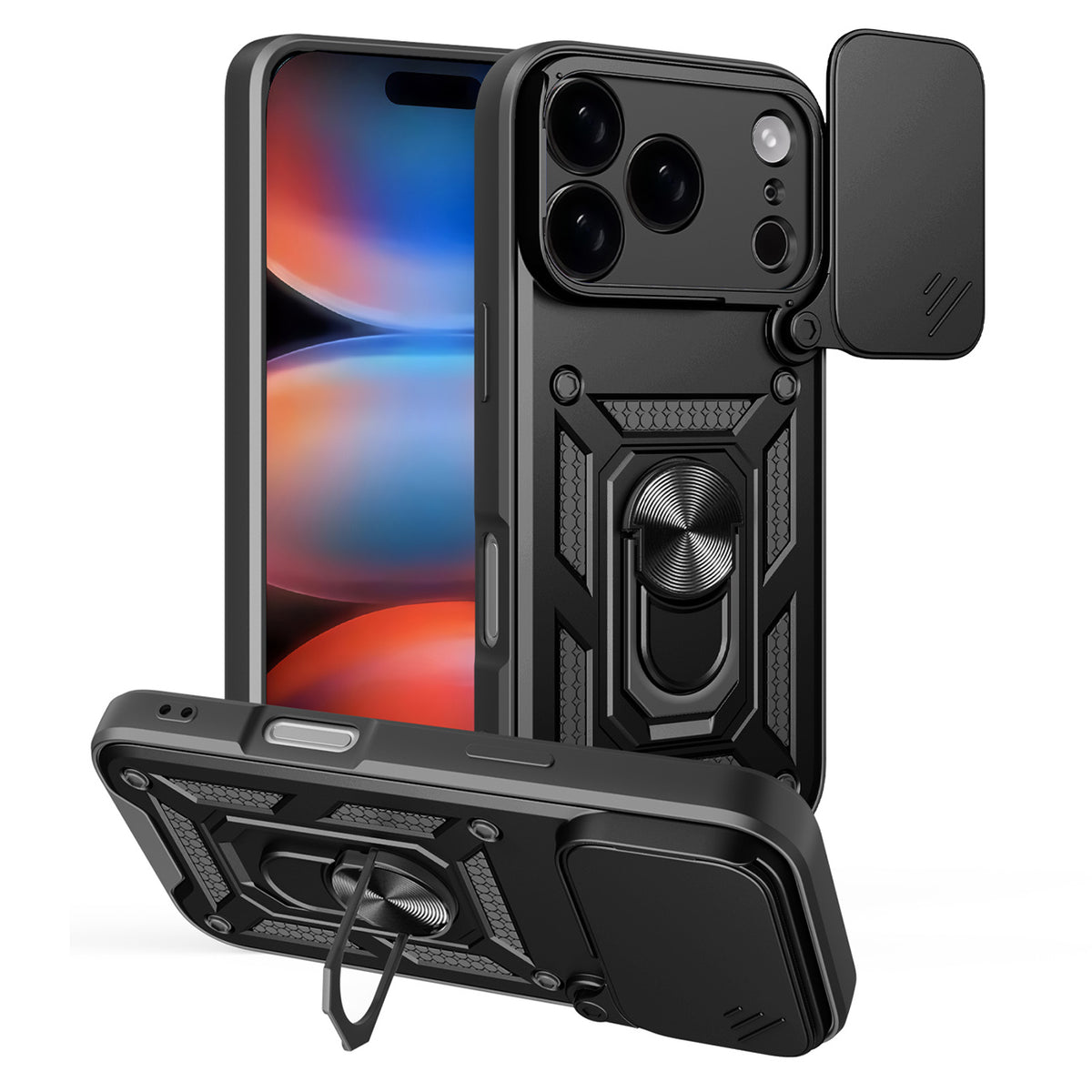Husa Hybrid Armor Camshield iPhone 17 Pro cu Stand And Camera Cover - Negru