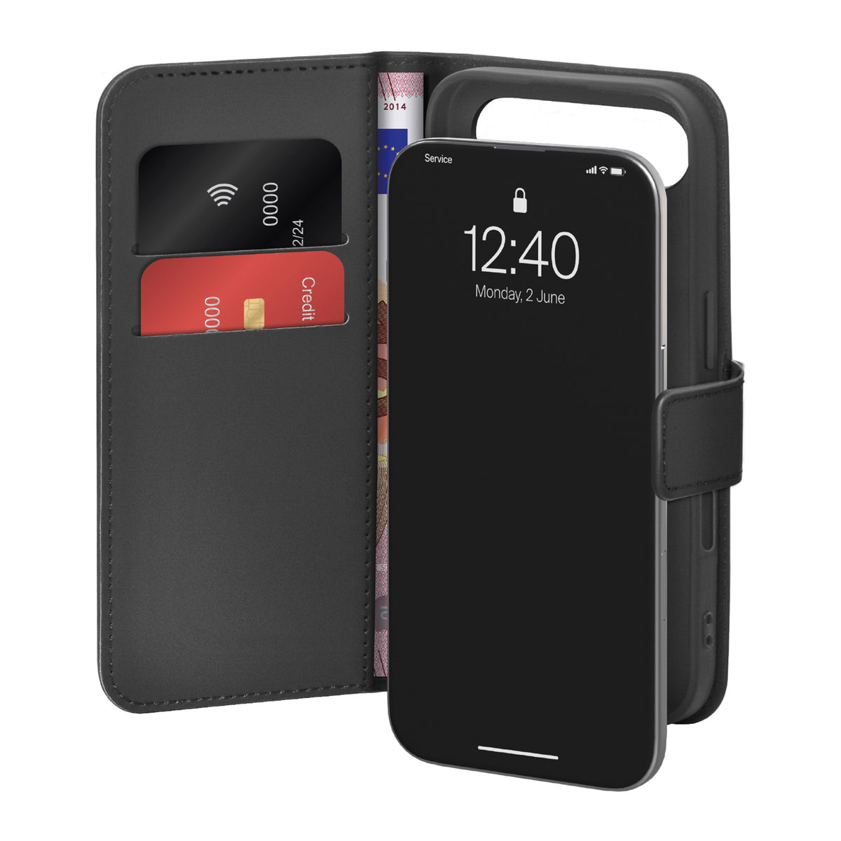 Husa Puro Wallet Stand pentru iPhone 17 Air Made Of Eco-leather, cu A Flap, Wallet And Stand Function - Negru