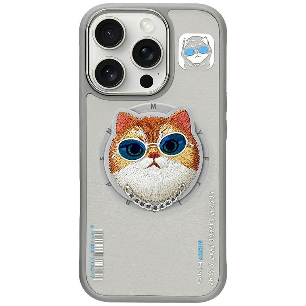 Husa Nimmy Glasses Cool Cat Magsafe pentru iPhone 16 Pro Max - Gri