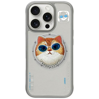 Husa Nimmy Glasses Cool Cat Magsafe pentru iPhone 16 Pro - Gri