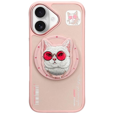 Husa Nimmy Glasses Cool Cat Magsafe pentru iPhone 16 - Roz