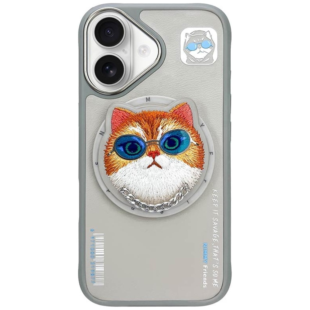 Husa Nimmy Glasses Cool Cat Magsafe pentru iPhone 16 - Gri